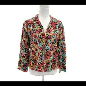 Vintage 90s Casual Studio Rainbow Flower Fun Colorful Mesh Sheer Zip Jacket XL